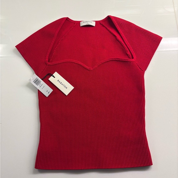 Aritzia - NWT Babaton Red Ribbed Women's Sweetheart Neckline Cap Sleeve Top - Picture 1 of 10